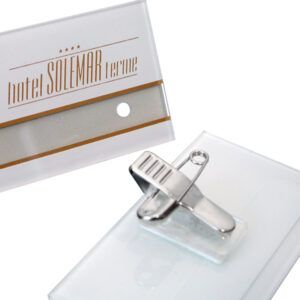 Distintivi in Plex con Portanome Personalizzati - Con spilla e morsetto