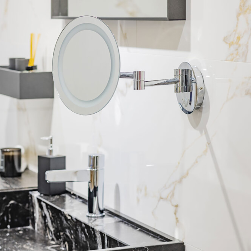Specchio Cosmetico Tondo Doppio Braccio da Parete Illuminazione Led Celeste