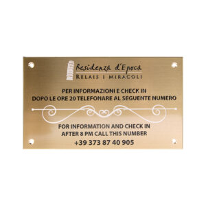 Targa Identificativa Hotel Personalizzata Ottone Satin